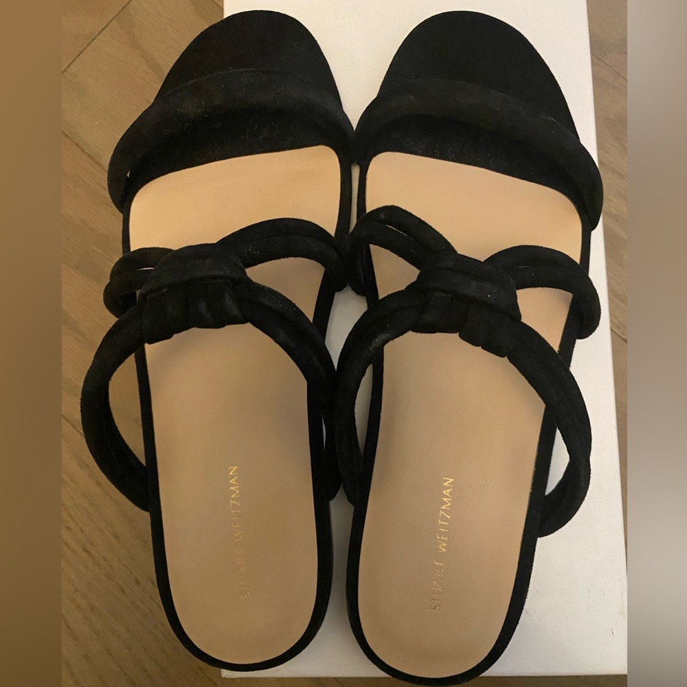 Stuart Weitzman Black Sandals Sleek Minimalist Design - Picture 6 of 7